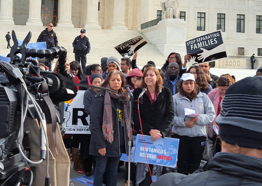 Promise Arizona director Petra Falcone (center, at microphone) was at a rally at the U.S. Supreme Court last week to push for the justices to hear the appeal of President Obama's executive order on immigration. (Promise Arizona)