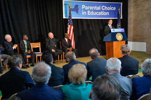 Gov. Andrew Cuomo introduced the bill last year in Buffalo. It would allow people to claim tax credits for donations to private and religious schools. (GovernorAndrewCuomo/Flickr)