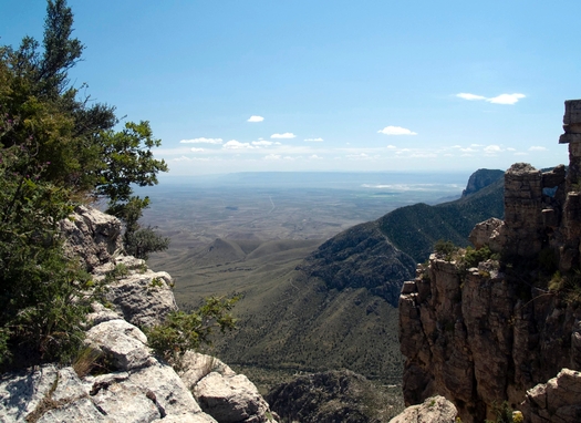 View of lower Pine Spring Canyon and the Guadalupe Peak Trail from Hunter Peak in Guadalupe Mountains National Park. Texas is battling the EPA over regulations designed to control haze in the park. (National Park Service) 