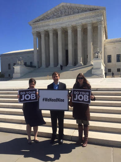 Nevada progressive advocates protest at the U.S. Supreme Court to ask senators to give the president's nominee a hearing. (Nevadans for Judicial Progress)