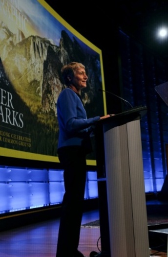U.S. Interior Secretary Sally Jewell speaking at the National Geographic Society for the 100th Anniversary of the creation of the National Parks. (Tami Heilemann/U.S. Department of the Interior)