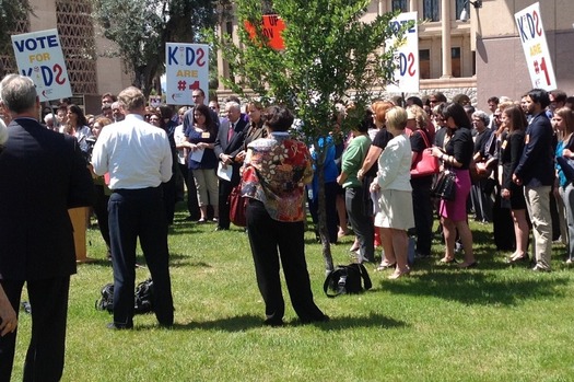 Backers of the KidsCare program rally in front of the State Capitol in April. The Arizona Legislature failed to renew the program. (Children's Action Alliance)