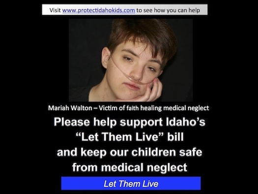 Mariah Walton, whose parents denied her medical care, stars in several TV commercials, part of the 'Let Them Live' campaign. (Protect Idaho Kids)