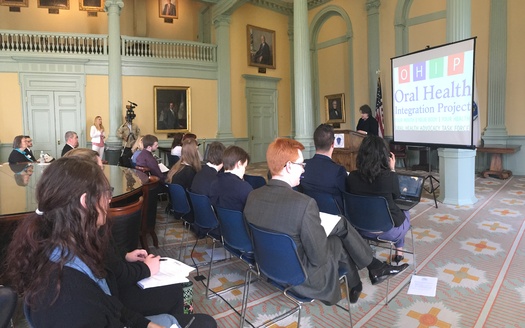 Consumers joined a broad range of advocacy groups at the State House to launch the Oral Health Integration Project, to help the one in ten Bay Staters who lack access to dental care. (HFCA)