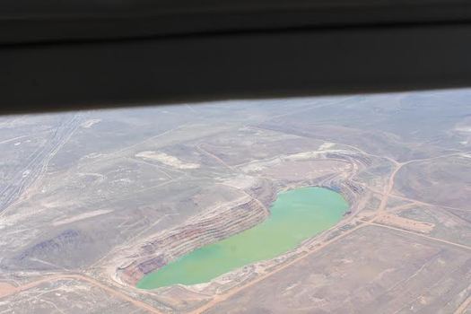 A new study finds the lake in the pit of the former Lone Tree Mine near Battle Mountain is leaching water from the nearby Humboldt River, reducing flow. (Tom Myers)