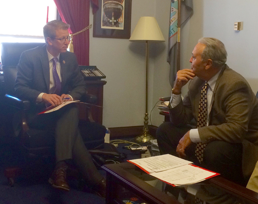 On Wednesday, AARP Washington volunteer state president Mike Tucker, right, visited U.S. Rep. Derek Kilmer, D-WA, co-sponsor of the RAISE Family Caregivers Act. (AARP Washington)