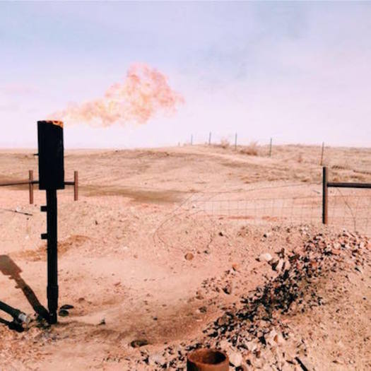 Gas flares on Pat Wilson's cattle ranch near Bainville, Mont. (Caitlyn Cromwell)