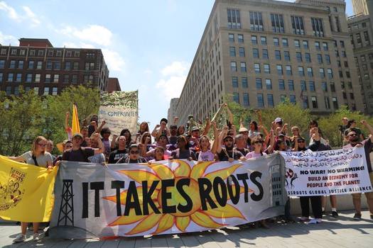 A pledge of resistance is traveling from the RNC to the DNC. (Grassroots Global Justice)