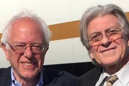 Arizona Democratic Delegate Dan ONeal (right) poses with his chosen presidential candidate, Bernie Sanders, at a rally earlier this year. (Dan ONeal)
