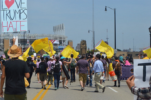 Community organizers from Maine and the nation are participating in the People's Caravan. They traveled by bus from the site of the RNC to the DNC to deliver a message.(Grassroots Global Justice)