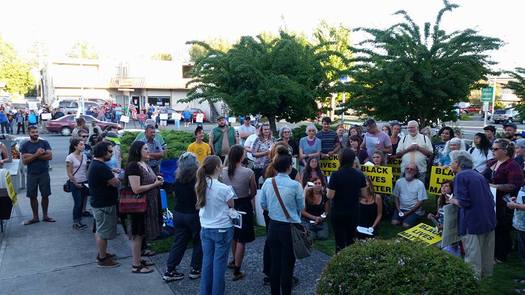 People at a Black Lives Matter gathering in Josephine County on Aug. 9 were met with a counter-protest by members of the Oath Keepers. (Rural Organizing Project)