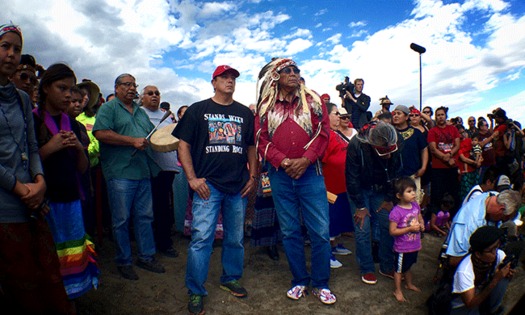 Chairman Archambault (left) and Chief Arvol Looking Horse are involved in the latest fight against the Dakota Access Pipeline that also spotlights decades of racial discrimination against Native populations in North Dakota. (Photo by Jenni Monet)