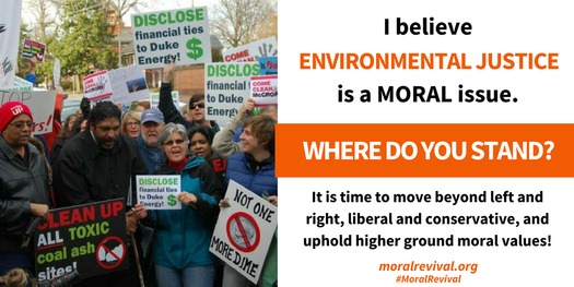 The Rev. William Barber at an environmental justice rally. Barber's group is organizing a march on the state Capitol today called the Moral Day of Action. (Repairers of the Breach)