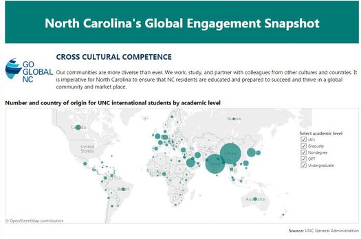 The Global NC Snapshot offers perspective on pieces of information such as where international students in the state come from. (Go Global NC)