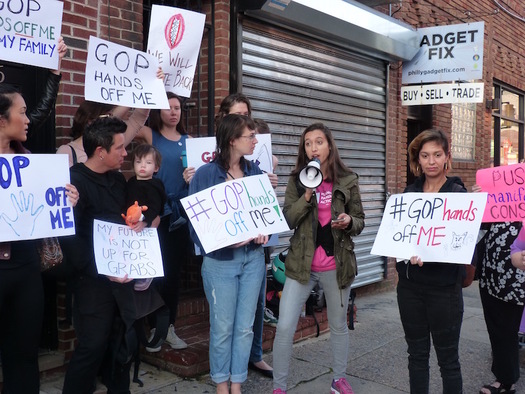 Forty women and men protested outside Trump's Philadelphia campaign office. (Emma Boorboor)