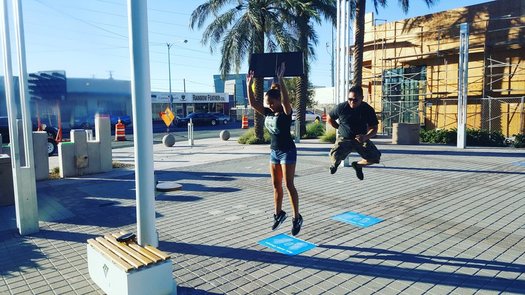 New streetlights in Boulder Plaza in Las Vegas are powered by kinetic pads that absorb vibrations made by pedestrians. (EnGoPlanet)
