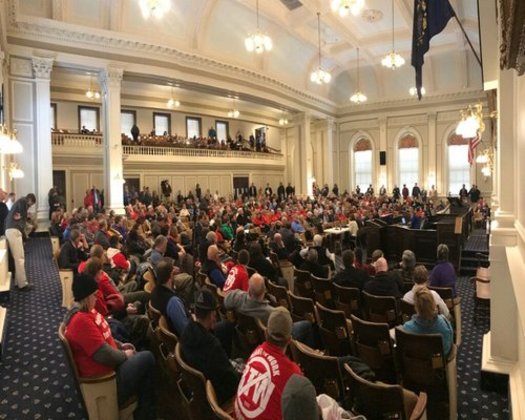 The hearing room was packed as the Senate Commerce Committee heard testimony on the so-called Right to Work Bill. (New Hampshire AFL-CIO)
