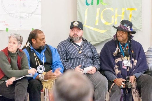 New England tribal and peace activists raised money in Concord this week to help fight the Dakota Access Pipeline and prevent water contamination. (E. Zulaski)