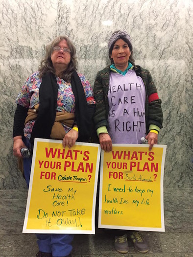 Berta Alvarado (right) traveled from southeastern Washington to Washington, hoping to speak with her representatives about the future of health care. (Service Employees Int'l. Union)