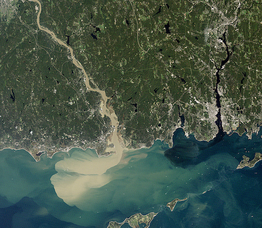Atlantic sturgeon travel 140 miles up the Connecticut River to spawn. (NASA Earth Observatory)