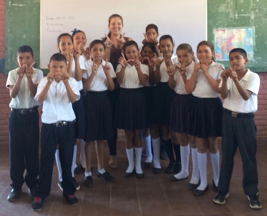 Laura Linde, back row center, is one of 87 UW-Madison students serving abroad in the Peace Corps. She teaches science in Nicaragua. (UW-Madison)