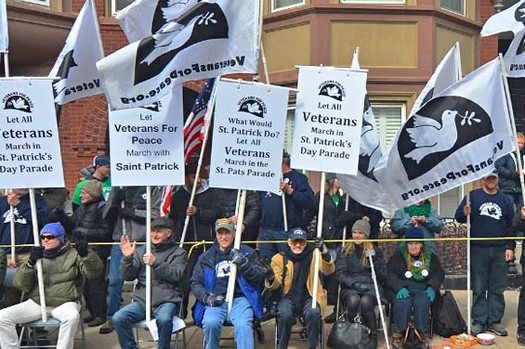 While organizers are allowing the LGBTQ group OutVets march in next week's famous St. Patrick's Day Parade, another group still is prohibited from joining the walk. (Veterans For Peace)