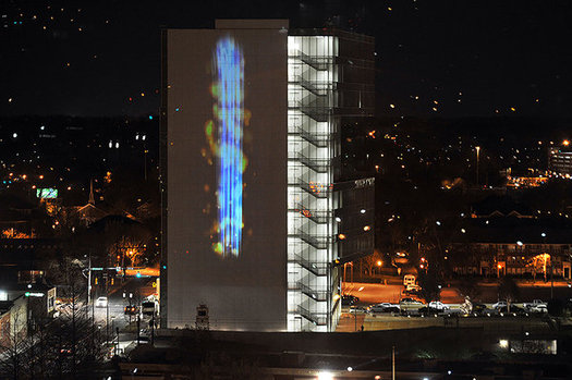 A free public art display on a downtown Raleigh building will illustrate the amount of particulate matter in the air in real-time. (Nancy Pierce)