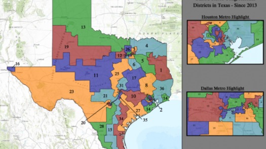A federal court recently ruled that Texas Congressional Districts 20, 23 and 27, as drawn in 2011, discriminate against minority voters and violate the Voting Rights Act. (Wikipedia) 