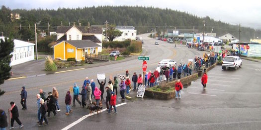 The Women's March drew about 300 protesters to Port Orford in January. (Tim Palmer)