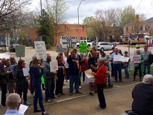 Citizens gather every Tuesday in front of Sen. Thom Tillis's office in Raleigh to request a meeting with the Senator. (Resist Trump Tuesday)