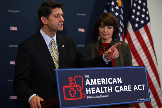 House Speaker Paul Ryan, left, discusses the American Health Care Act at a recent news conference. (Sullivan/GettyImages)