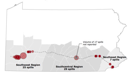 Environmental groups have documented 61 spills in two months associated with construction of the Mariner East 2 pipeline project. (Clean Air Council)