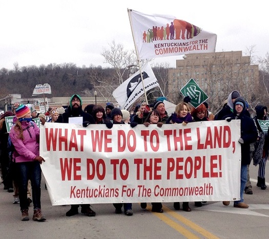 A citizens group in Kentucky is setting up a training academy to spread grassroots activism, such as this march, across the Bluegrass State. (KFTC)