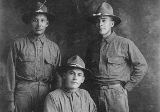 More than 350 Native Americans from tribes in North Dakota served in World War I. The three soldiers above are from the three affiliated tribes of Fort Berthold. (UTTC)