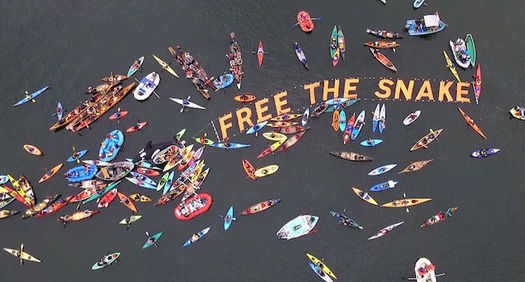 This is the third year of the Free the Snake Flotilla. Last year, around 350 people paddled out to oppose four dams on the river. (Free the Snake Flotilla)