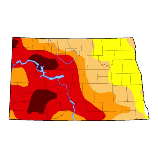 Nearly 50 percent of North Dakota is experiencing extreme or exceptional drought, the two highest stages of drought. (National Drought Mitigation Center)