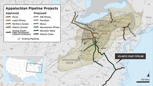 Energy companies have proposed building a large number of pipelines to carry Marcellus and Utica natural gas. (U.S. Energy Information Administration)