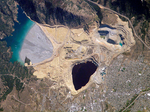 The Berkeley Pit near Butte, Mont., has become one of the largest EPA Superfund sites in the country. (NASA/Wikimedia Commons)