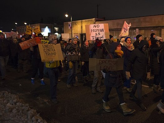 People in Minneapolis also rallied against Trump immigration policies in November 2016. (Fibonacci Blue/Wikimedia Commons) 
