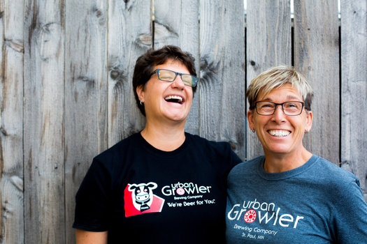 Jill Pavlak (right) worked in liquor stores and restaurants to learn how to run her own brewery with her wife, Deb Loch.