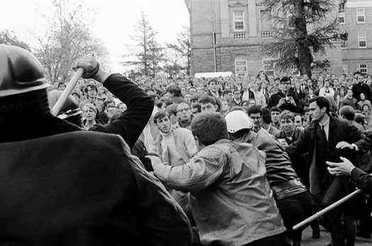 The Dow protests on the University of Wisconsin-Madison campus on Oct. 18, 1967, marked the first time in the nation's history that an anti-Vietnam War protest on a major U.S. campus turned violent. (John Wolf, UW-Madison)