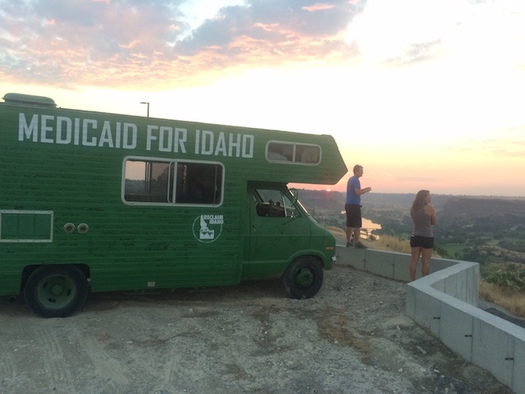Over the summer, Reclaim Idaho toured the state in a green camper to speak to communities about Medicaid expansion. (Luke Mayville/Reclaim Idaho)