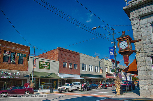Downtown businesses are flourishing in Mount Airy, thanks to the development of a greenway, because of increased residents, tourists and events. (Allen Forrest/flickr)