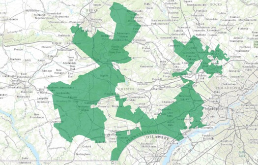 Pennsylvania's 7th Congressional District is considered an extreme example of gerrymandering. (U.S. Department of the Interior/Wikimedia Commons)