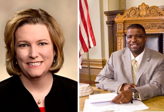 Dayton Mayor Nan Whaley (L) and Youngstown Mayor Jamael 