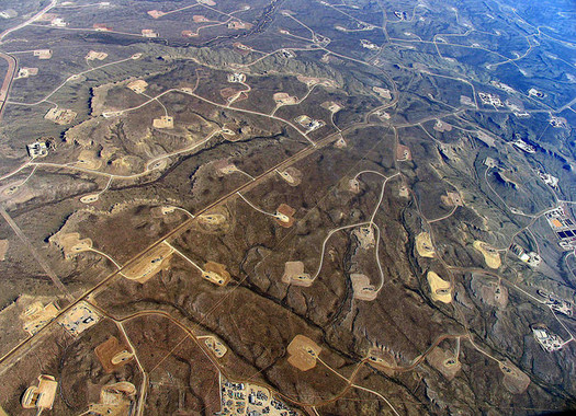 In areas where shale-drilling and hydraulic fracturing is heavy, a dense web of roads, pipelines and well pads turns continuous forests and grasslands into fragmented islands. (Simon Fraser University/flickr)