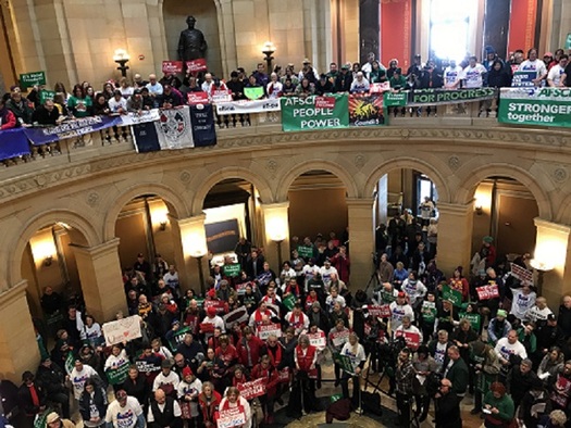 Union supporters filled the State Capitol rotunda for Saturday's Working People's Day of Action. (Laurie Stern)