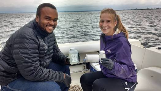 Chesapeake Conservation Corps members collect water samples as part of their work with organizations and communities in the Chesapeake Bay region. (cbtrust.org)