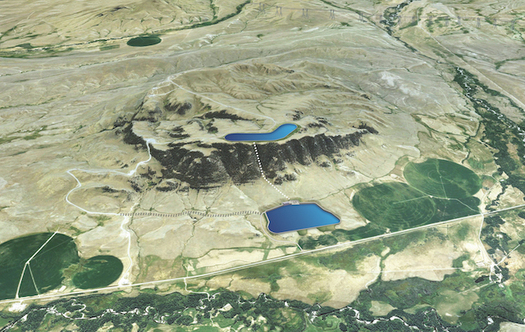 An artist rendering of Gordon Butte Storage Hydro Project shows where the two reservoirs for the system would be located. (Absaroka Energy)
