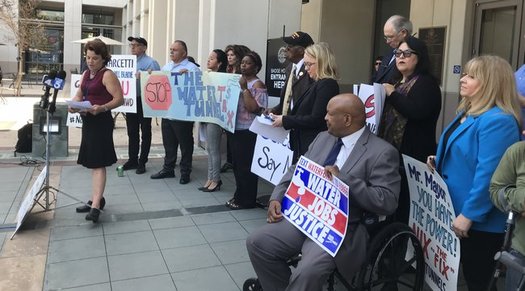 Conservation groups protested before the Metropolitan Water District vote in Los Angeles on Tuesday. (Restore the Delta)